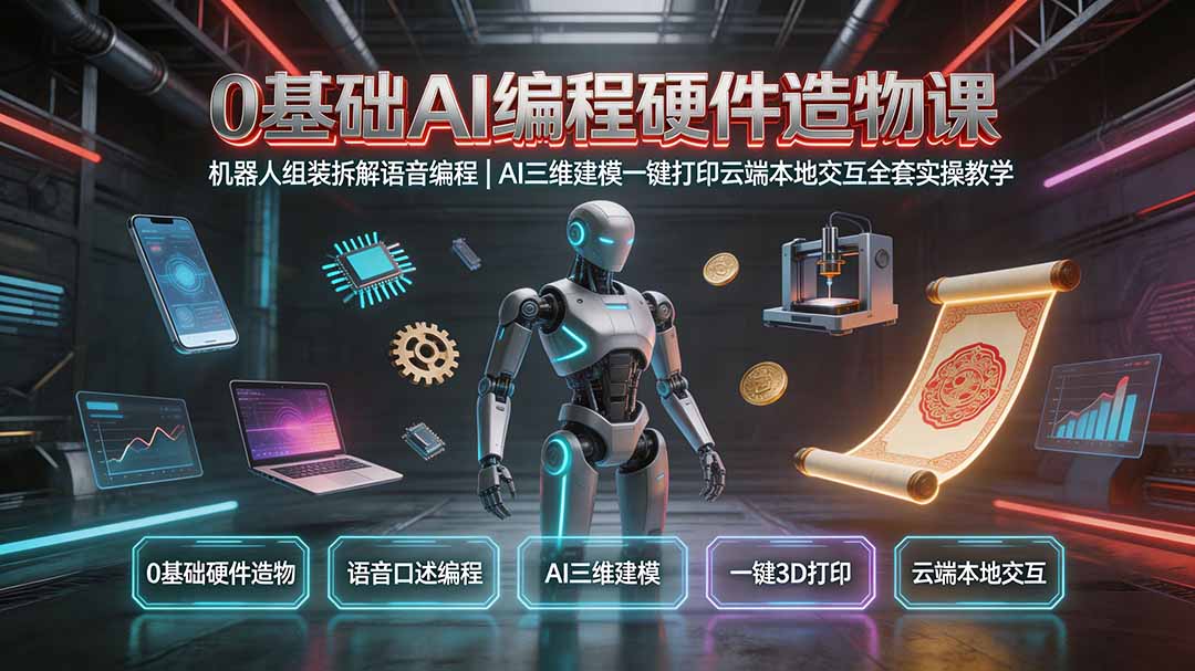 （19612期）0基础AI编程硬件造物课｜机器人组装拆解语音编程，AI三维建模一键打印云端本地交互全套实操教学瀚萌资源网-网赚网-网赚项目网-虚拟资源网-国学资源网-易学资源网-本站有全网最新网赚项目-易学课程资源-中医课程资源的在线下载网站！瀚萌资源网
