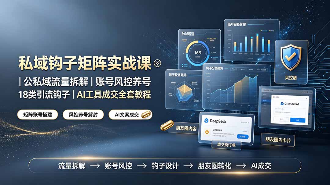（19321期）私域钩子矩阵实战课〓公私域流量拆解｜账号风控养号｜18类引流钩子｜AI工具成交全套教程瀚萌资源网-网赚网-网赚项目网-虚拟资源网-国学资源网-易学资源网-本站有全网最新网赚项目-易学课程资源-中医课程资源的在线下载网站！瀚萌资源网