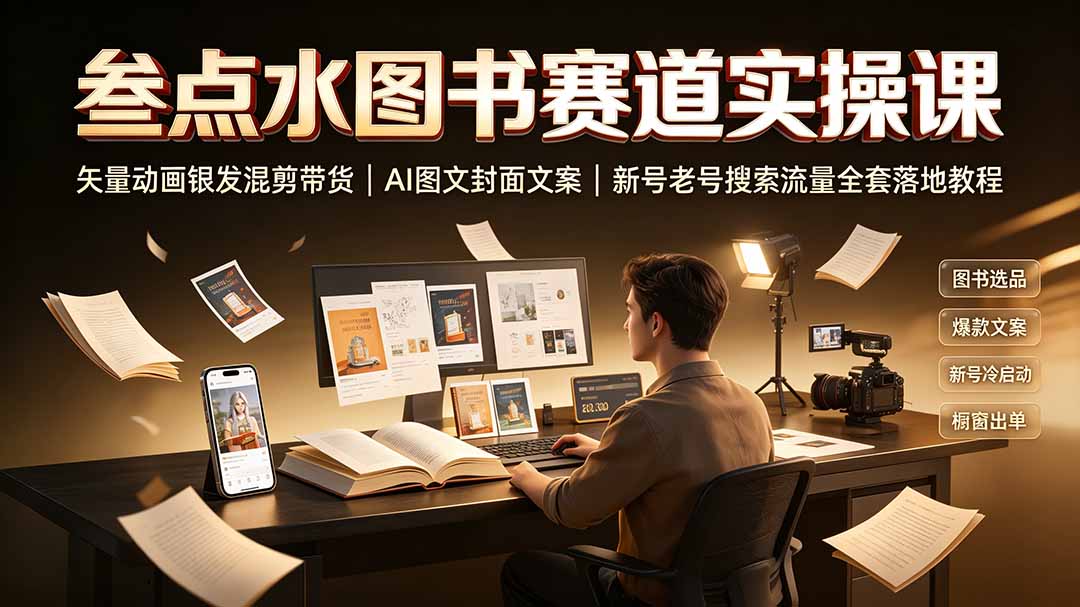 （19613期）叁点水图书赛道实操课｜矢量动画银发混剪带货，AI图文封面文案，新号老号搜索流量全套落地教程瀚萌资源网-网赚网-网赚项目网-虚拟资源网-国学资源网-易学资源网-本站有全网最新网赚项目-易学课程资源-中医课程资源的在线下载网站！瀚萌资源网