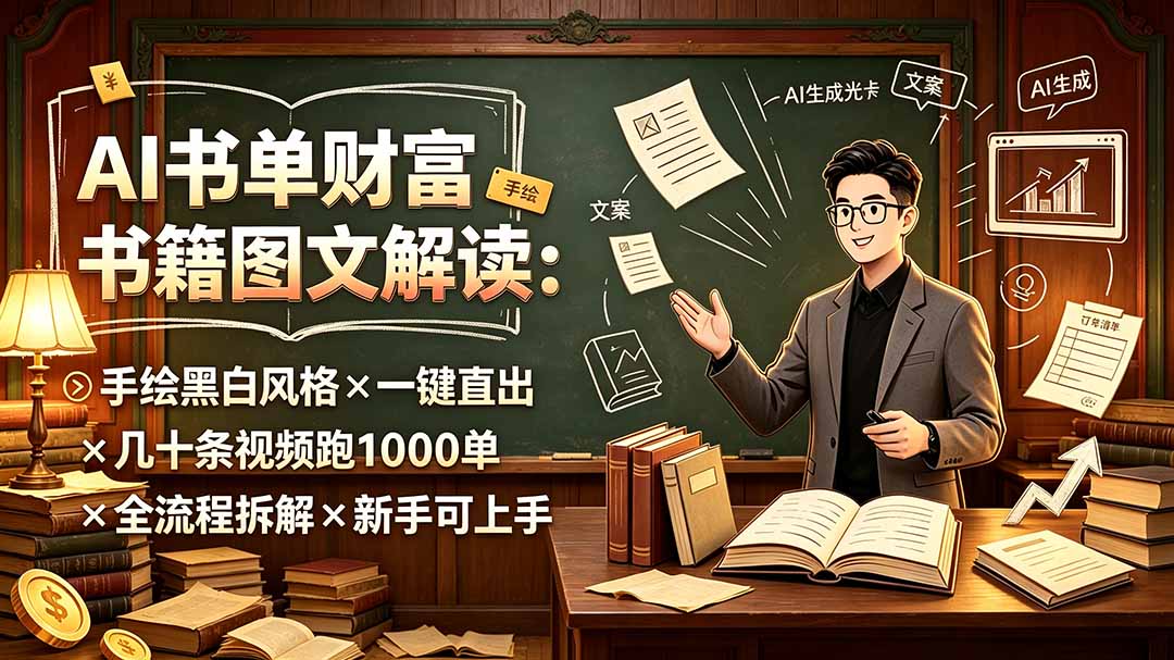 （19515期）AI书单财富书籍图文解读：手绘黑白风格×一键直出×几十条视频跑1000单×全流程拆解×新手可上手瀚萌资源网-网赚网-网赚项目网-虚拟资源网-国学资源网-易学资源网-本站有全网最新网赚项目-易学课程资源-中医课程资源的在线下载网站！瀚萌资源网