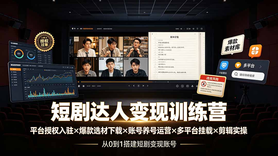 （19551期）短剧达人变现训练营：平台授权入驻×爆款选材下载×账号养号运营×多平台挂载×剪辑实操×违规处理全流程瀚萌资源网-网赚网-网赚项目网-虚拟资源网-国学资源网-易学资源网-本站有全网最新网赚项目-易学课程资源-中医课程资源的在线下载网站！瀚萌资源网