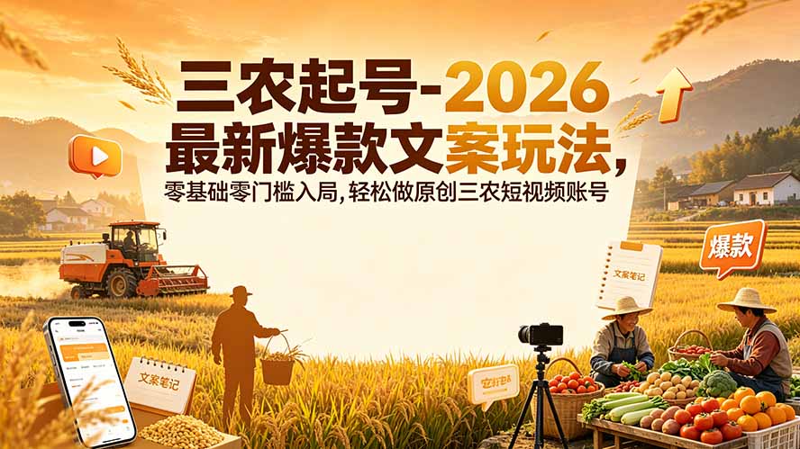 (19537期)三农起号-2026 最新爆款文案玩法,零基础零门槛入局,轻松做原创三农短视频账号瀚萌资源网-网赚网-网赚项目网-虚拟资源网-国学资源网-易学资源网-本站有全网最新网赚项目-易学课程资源-中医课程资源的在线下载网站!瀚萌资源网