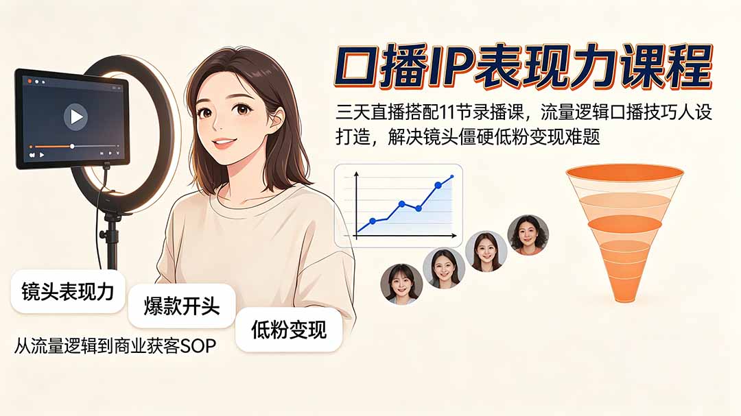 （19604期）口播IP表现力课程｜三天直播搭配11节录播课，流量逻辑口播技巧人设打造，解决镜头僵硬低粉变现难题瀚萌资源网-网赚网-网赚项目网-虚拟资源网-国学资源网-易学资源网-本站有全网最新网赚项目-易学课程资源-中医课程资源的在线下载网站！瀚萌资源网
