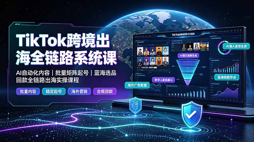 （19425期）TikTok跨境出海全链路系统课-2026年7月：AI自动化内容｜批量矩阵起号｜蓝海选品回款全链路出海实操课程瀚萌资源网-网赚网-网赚项目网-虚拟资源网-国学资源网-易学资源网-本站有全网最新网赚项目-易学课程资源-中医课程资源的在线下载网站！瀚萌资源网