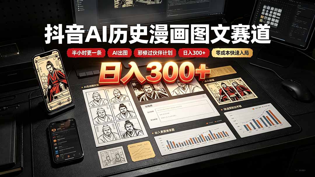 （19498期）抖音AI历史漫画图文赛道：半小时更一条×AI出图×邪修过伙伴计划×日入300+，零成本快速入局瀚萌资源网-网赚网-网赚项目网-虚拟资源网-国学资源网-易学资源网-本站有全网最新网赚项目-易学课程资源-中医课程资源的在线下载网站！瀚萌资源网