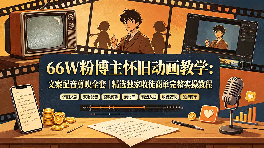 （19499期）66W粉博主怀旧动画教学：文案配音剪映全套｜精选独家收徒商单完整实操教程瀚萌资源网-网赚网-网赚项目网-虚拟资源网-国学资源网-易学资源网-本站有全网最新网赚项目-易学课程资源-中医课程资源的在线下载网站！瀚萌资源网