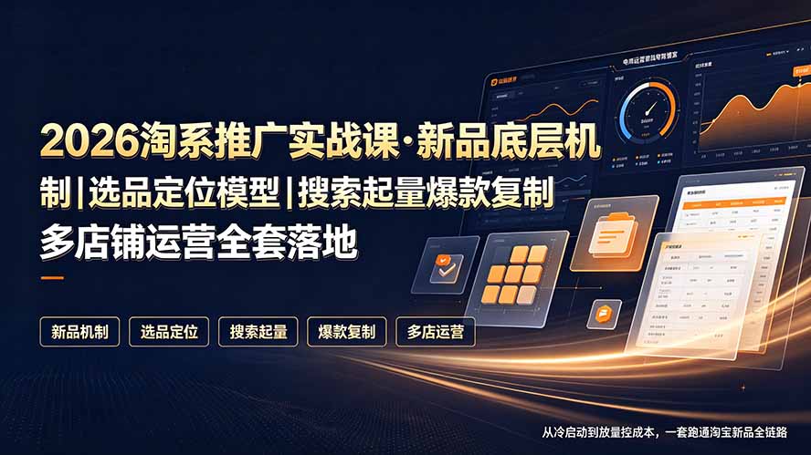 （19272期）2026淘系推广实战课·新品底层机制｜选品定位模型｜搜索起量爆款复制多店铺运营全套落地教程瀚萌资源网-网赚网-网赚项目网-虚拟资源网-国学资源网-易学资源网-本站有全网最新网赚项目-易学课程资源-中医课程资源的在线下载网站！瀚萌资源网