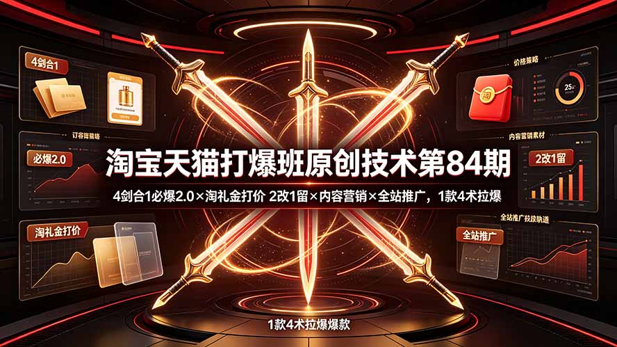 （19428期） 淘宝天猫打爆班原创技术第84期：4剑合1必爆2.0×淘礼金打价×2改1留×内容营销×全站推广，1款4术拉爆瀚萌资源网-网赚网-网赚项目网-虚拟资源网-国学资源网-易学资源网-本站有全网最新网赚项目-易学课程资源-中医课程资源的在线下载网站！瀚萌资源网