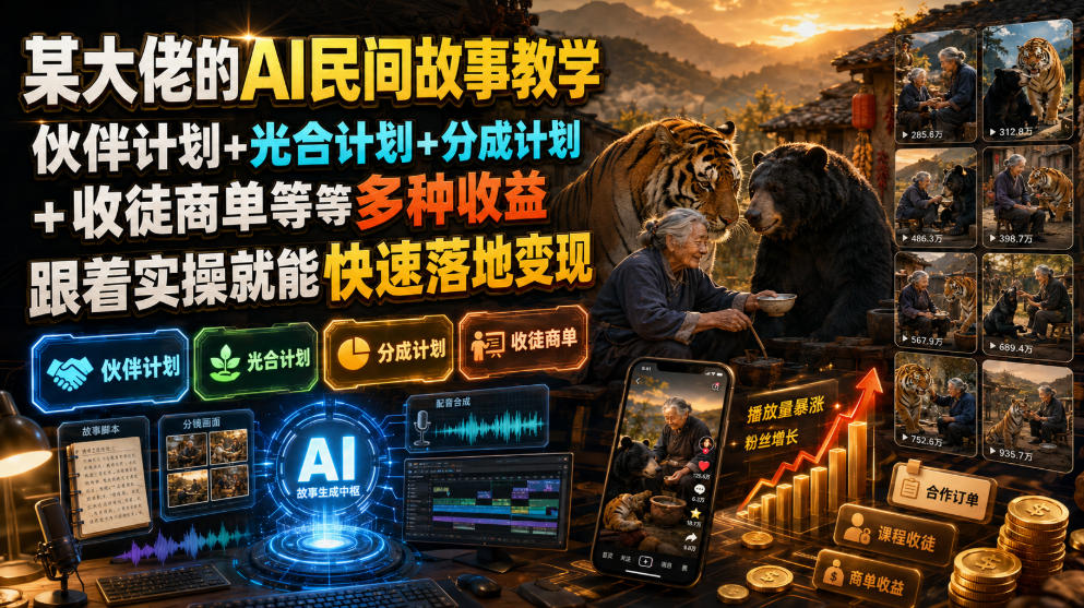（19360期）某大佬的AI民间故事教学，伙伴计划+光合计划+分成计划+收徒商单等多种收益，跟着实操就能快速落地变现瀚萌资源网-网赚网-网赚项目网-虚拟资源网-国学资源网-易学资源网-本站有全网最新网赚项目-易学课程资源-中医课程资源的在线下载网站！瀚萌资源网