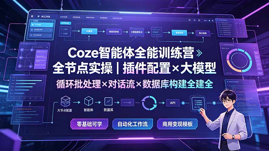 （19324期）Coze智能体全能训练营：全节点实操｜插件配置×大模型×循环批处理×对话流×数据库构建全教学瀚萌资源网-网赚网-网赚项目网-虚拟资源网-国学资源网-易学资源网-本站有全网最新网赚项目-易学课程资源-中医课程资源的在线下载网站！瀚萌资源网
