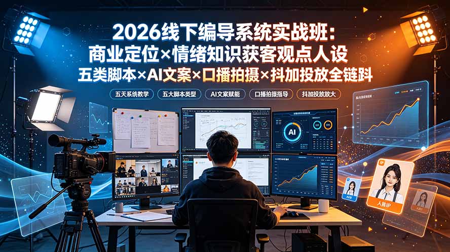 （19501期）2026线下编导系统实战班：商业定位×情绪知识获客观点人设五类脚本×AI文案×口播拍摄×抖加投放全链路瀚萌资源网-网赚网-网赚项目网-虚拟资源网-国学资源网-易学资源网-本站有全网最新网赚项目-易学课程资源-中医课程资源的在线下载网站！瀚萌资源网
