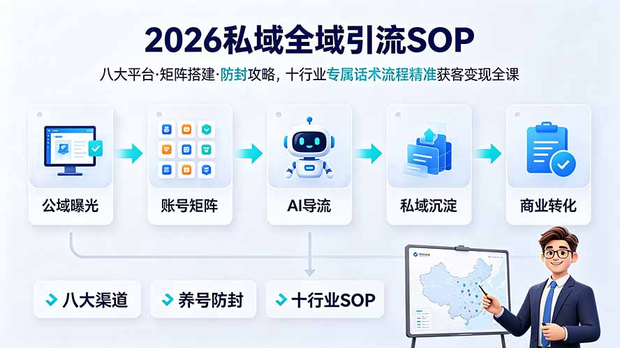 （19248期） 2026私域全域引流SOP｜八大平台·矩阵搭建·防封攻略，十行业专属话术流程精准获客变现全课瀚萌资源网-网赚网-网赚项目网-虚拟资源网-国学资源网-易学资源网-本站有全网最新网赚项目-易学课程资源-中医课程资源的在线下载网站！瀚萌资源网