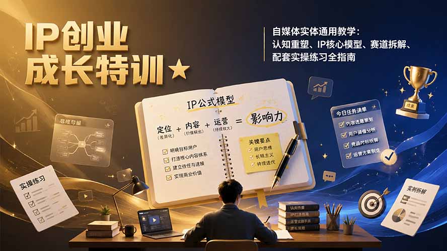 （19567期）IP创业成长特训★自媒体实体通用教学：认知重塑、IP核心模型、赛道拆解、配套实操练习全指南瀚萌资源网-网赚网-网赚项目网-虚拟资源网-国学资源网-易学资源网-本站有全网最新网赚项目-易学课程资源-中医课程资源的在线下载网站！瀚萌资源网