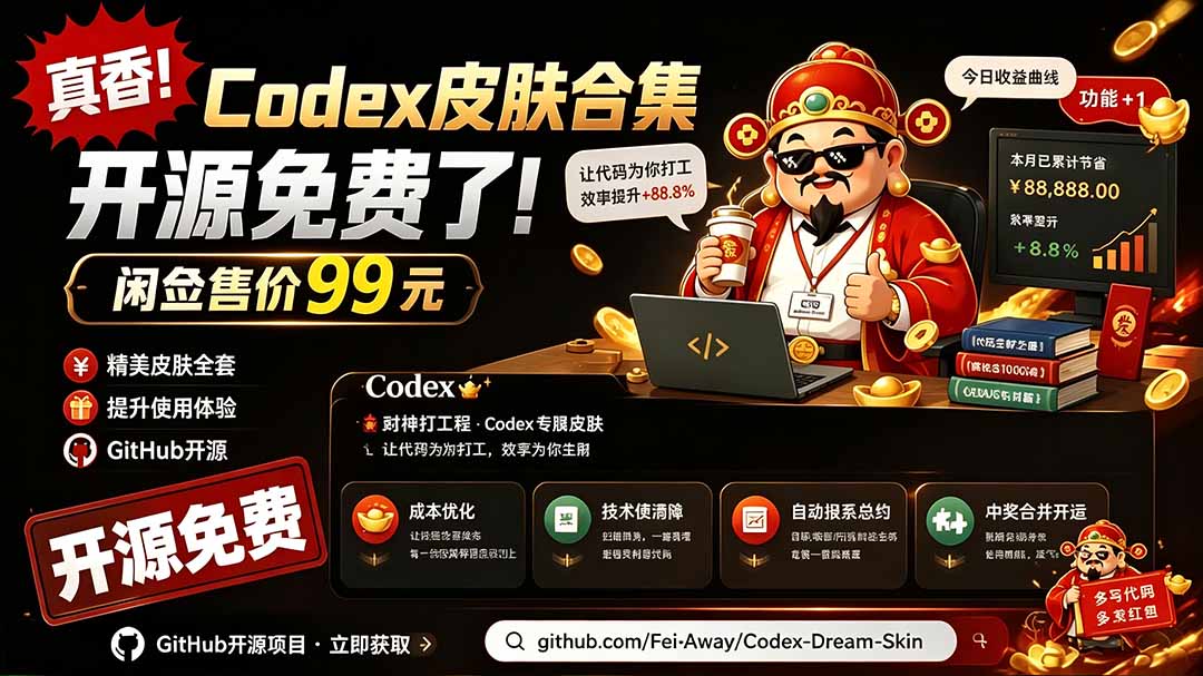 （19432期）闲鱼售卖99元的Codex皮肤包，GitHub 免费开源了！让你的codex变成精美界面 Codex Dream Skin瀚萌资源网-网赚网-网赚项目网-虚拟资源网-国学资源网-易学资源网-本站有全网最新网赚项目-易学课程资源-中医课程资源的在线下载网站！瀚萌资源网