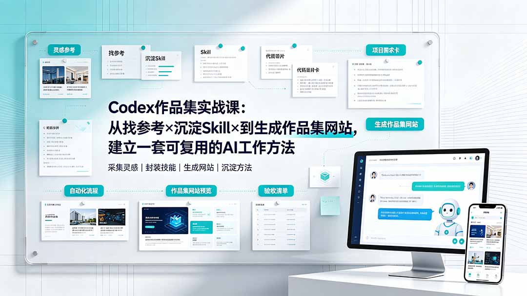 （19361期）Codex作品集实战课：从找参考×沉淀Skill×到生成作品集网站，建立一套可复用的AI工作方法瀚萌资源网-网赚网-网赚项目网-虚拟资源网-国学资源网-易学资源网-本站有全网最新网赚项目-易学课程资源-中医课程资源的在线下载网站！瀚萌资源网