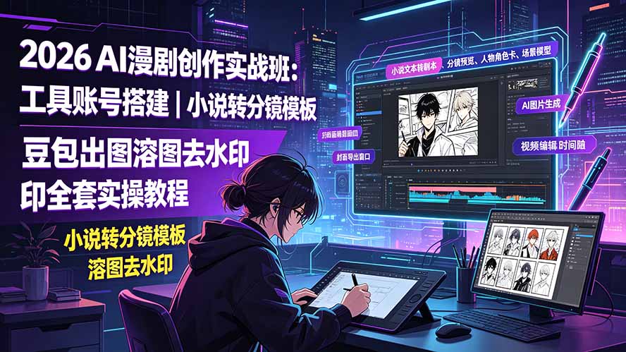 （19433期）2026AI漫剧创作实战班：工具账号搭建｜小说转分镜模板｜豆包出图溶图去水印全套实操教程瀚萌资源网-网赚网-网赚项目网-虚拟资源网-国学资源网-易学资源网-本站有全网最新网赚项目-易学课程资源-中医课程资源的在线下载网站！瀚萌资源网