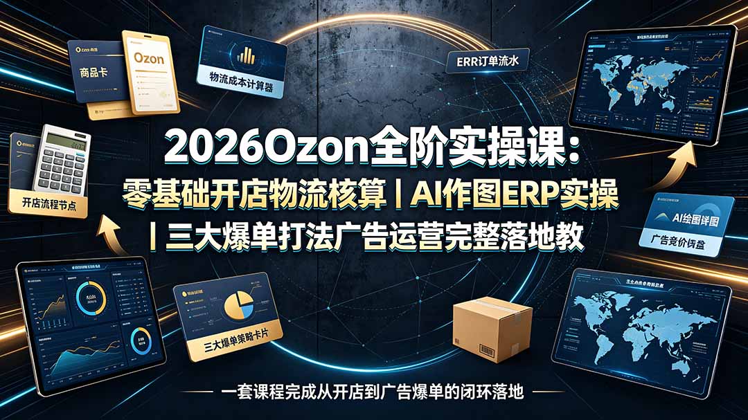 （19400期）2026Ozon全阶实操课：零基础开店物流核算｜AI作图ERP实操｜三大爆单打法广告运营完整落地教程瀚萌资源网-网赚网-网赚项目网-虚拟资源网-国学资源网-易学资源网-本站有全网最新网赚项目-易学课程资源-中医课程资源的在线下载网站！瀚萌资源网