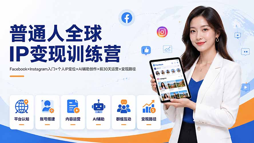 （19568期）普通人全球IP变现训练营：Facebook×Instagram入门×个人IP定位×AI辅助创作×前30天运营×变现路径瀚萌资源网-网赚网-网赚项目网-虚拟资源网-国学资源网-易学资源网-本站有全网最新网赚项目-易学课程资源-中医课程资源的在线下载网站！瀚萌资源网
