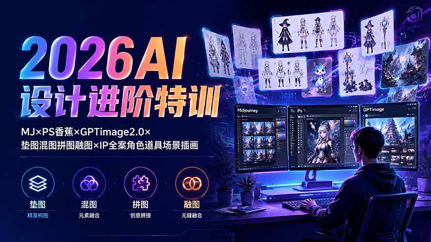 （19569期）2026AI设计进阶特训：MJ×PS香蕉×GPTimage2.0×垫图混图拼图融图×IP全案角色道具场景插画瀚萌资源网-网赚网-网赚项目网-虚拟资源网-国学资源网-易学资源网-本站有全网最新网赚项目-易学课程资源-中医课程资源的在线下载网站！瀚萌资源网