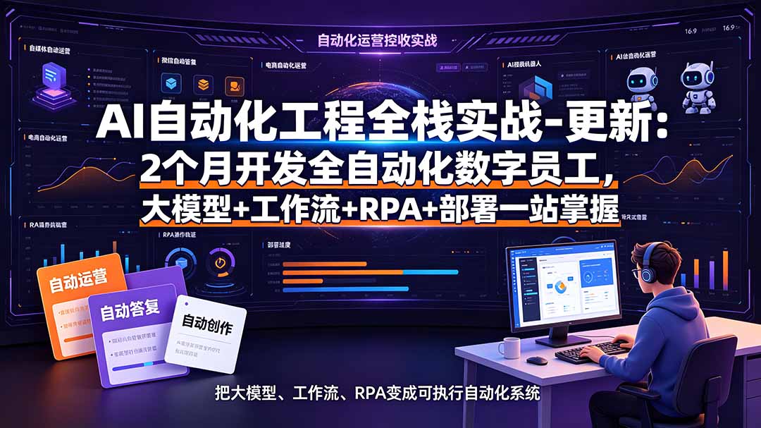 （19279期）AI自动化工程全栈实战-更新：2个月开发全自动化数字员工，大模型+工作流+RPA+部署一站式掌握瀚萌资源网-网赚网-网赚项目网-虚拟资源网-国学资源网-易学资源网-本站有全网最新网赚项目-易学课程资源-中医课程资源的在线下载网站！瀚萌资源网