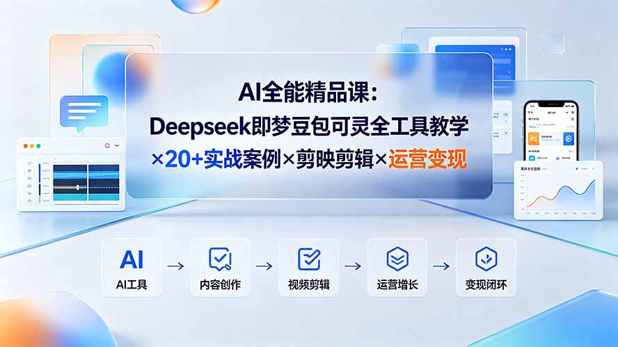 （19278期）AI全能精品课：Deepseek即梦豆包可灵全工具教学×20+实战案例×剪映剪辑×运营变现瀚萌资源网-网赚网-网赚项目网-虚拟资源网-国学资源网-易学资源网-本站有全网最新网赚项目-易学课程资源-中医课程资源的在线下载网站！瀚萌资源网