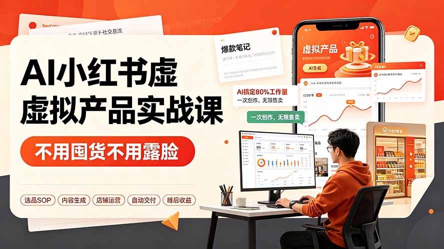 （19314期）AI小红书虚拟产品实战课-更新：不用囤货不用露脸，AI搞定80%工作量，一次创作无限售卖睡后收益瀚萌资源网-网赚网-网赚项目网-虚拟资源网-国学资源网-易学资源网-本站有全网最新网赚项目-易学课程资源-中医课程资源的在线下载网站！瀚萌资源网
