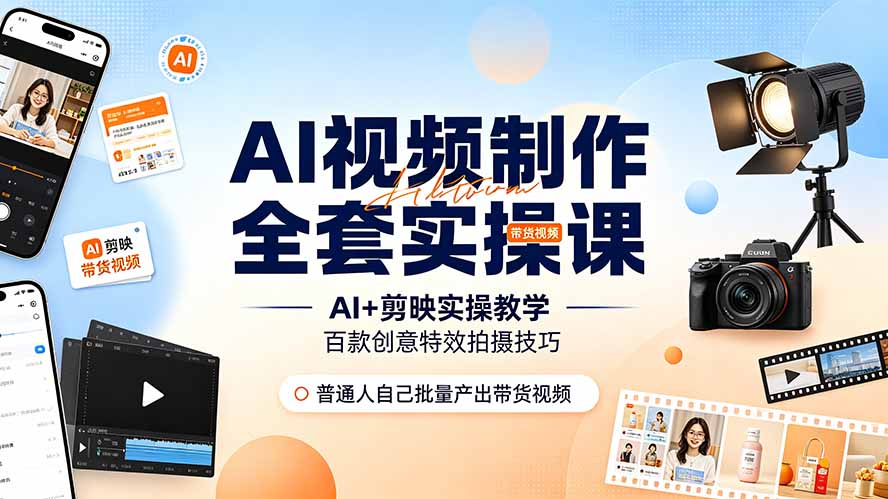 （19200期）AI视频制作全套实操课，多款AI工具搭配剪映教学，百种特效运镜拍摄实操，抖音账号带货运营全覆盖瀚萌资源网-网赚网-网赚项目网-虚拟资源网-国学资源网-易学资源网-本站有全网最新网赚项目-易学课程资源-中医课程资源的在线下载网站！瀚萌资源网