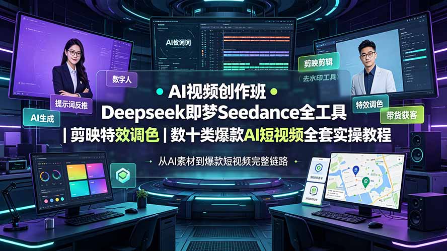 （19454期）AI视频创作班◆Deepseek即梦Seedance全工具｜剪映特效调色｜数十类爆款AI短视频全套实操教程瀚萌资源网-网赚网-网赚项目网-虚拟资源网-国学资源网-易学资源网-本站有全网最新网赚项目-易学课程资源-中医课程资源的在线下载网站！瀚萌资源网