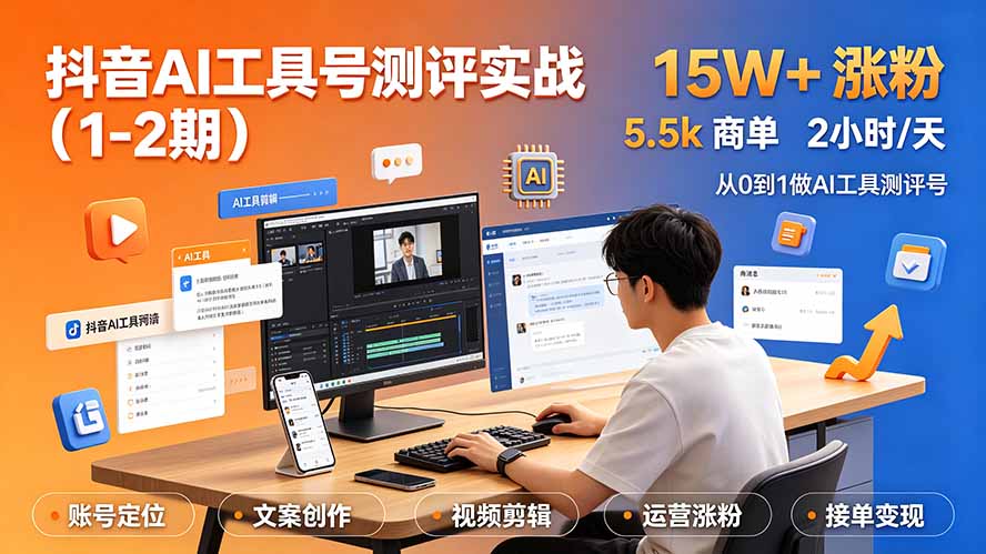 （19380期）抖音AI工具号测评实战（1-2期）：单号涨粉15W+×商单5.5k×伙伴计划×普通人可复制，每天2小时长期可持续瀚萌资源网-网赚网-网赚项目网-虚拟资源网-国学资源网-易学资源网-本站有全网最新网赚项目-易学课程资源-中医课程资源的在线下载网站！瀚萌资源网