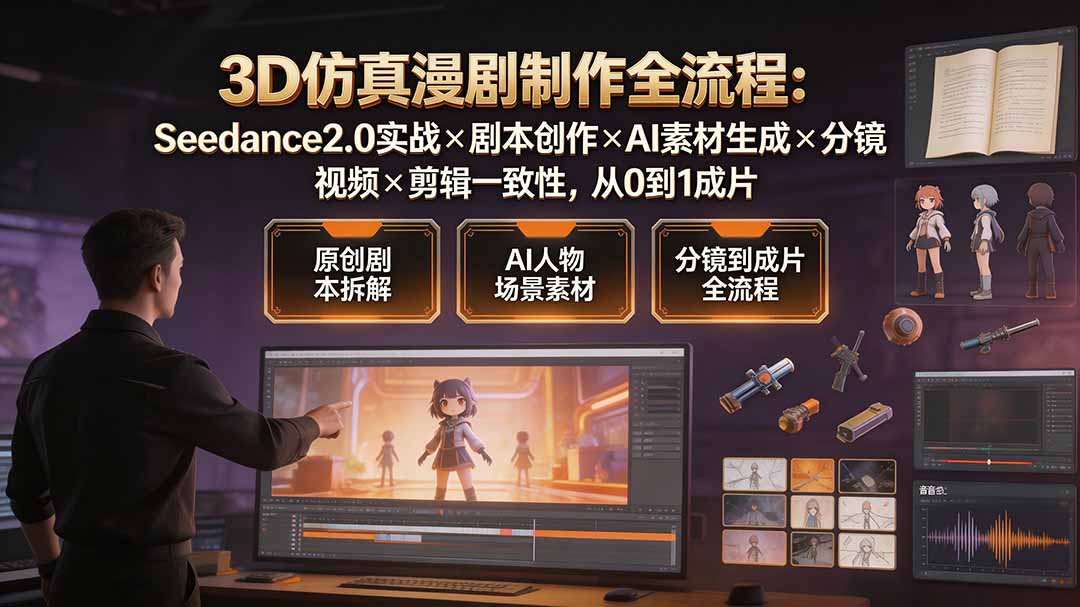 （19341期）3D仿真漫剧制作全流程：Seedance2.0实战×剧本创作×AI素材生成×分镜视频×剪辑一致性，从0到1成片瀚萌资源网-网赚网-网赚项目网-虚拟资源网-国学资源网-易学资源网-本站有全网最新网赚项目-易学课程资源-中医课程资源的在线下载网站！瀚萌资源网
