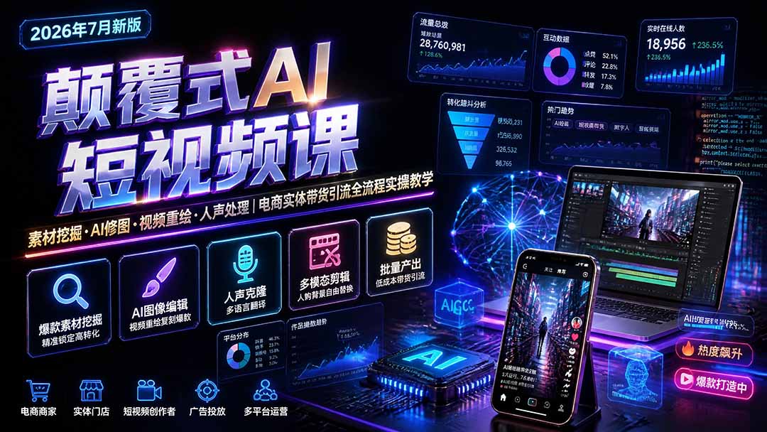 （19630期）颠覆式AI短视频课｜素材挖掘，AI修图，视频重绘，人声处理｜电商实体带货引流全流程实操教学瀚萌资源网-网赚网-网赚项目网-虚拟资源网-国学资源网-易学资源网-本站有全网最新网赚项目-易学课程资源-中医课程资源的在线下载网站！瀚萌资源网