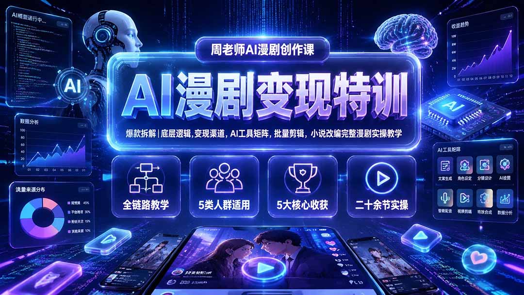 （19633期）AI漫剧变现特训★爆款拆解｜底层逻辑，变现渠道，AI工具矩阵，批量剪辑，小说改编完整漫剧实操教学瀚萌资源网-网赚网-网赚项目网-虚拟资源网-国学资源网-易学资源网-本站有全网最新网赚项目-易学课程资源-中医课程资源的在线下载网站！瀚萌资源网