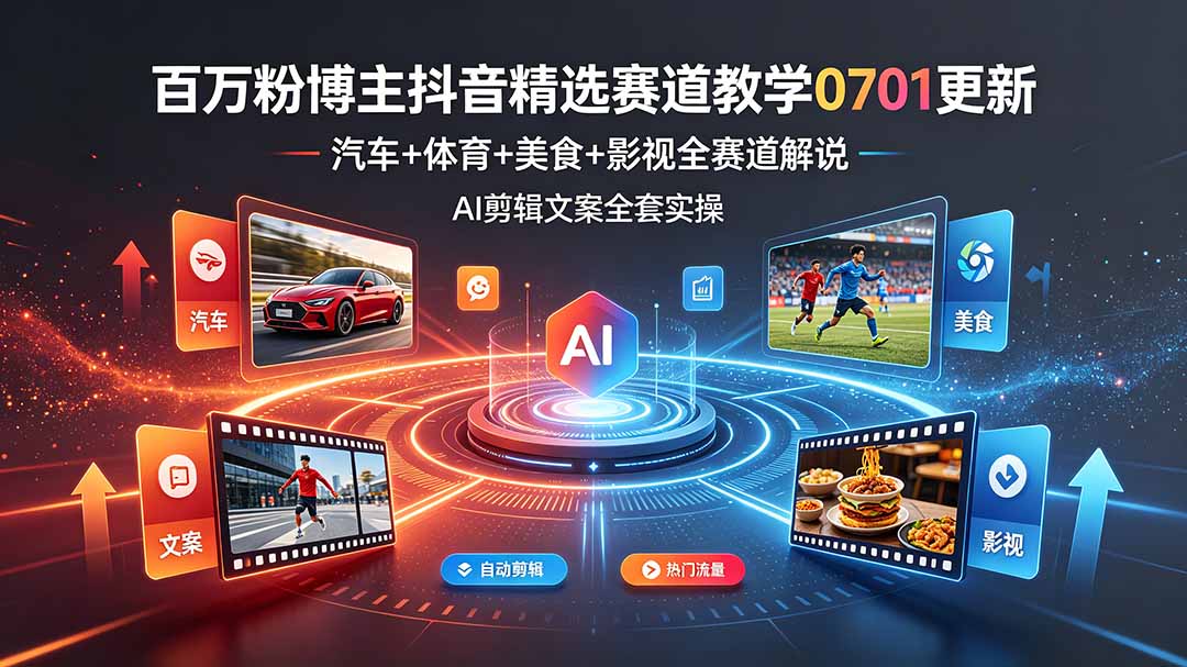 （19144期）百万粉博主抖音精选赛道教学-0701更新，汽车+体育+美食+影视全赛道解说，AI剪辑文案全套实操瀚萌资源网-网赚网-网赚项目网-虚拟资源网-国学资源网-易学资源网-本站有全网最新网赚项目-易学课程资源-中医课程资源的在线下载网站！瀚萌资源网