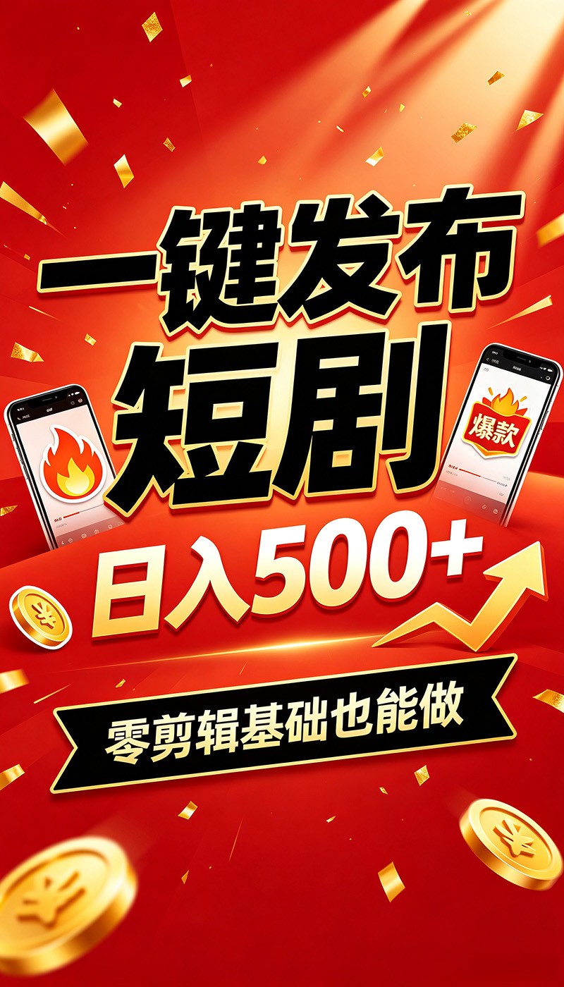 快手短剧一键发布，不用剪辑操作简单，副业日入500+。空闲时间轻松赚收益瀚萌资源网-网赚网-网赚项目网-虚拟资源网-国学资源网-易学资源网-本站有全网最新网赚项目-易学课程资源-中医课程资源的在线下载网站！瀚萌资源网