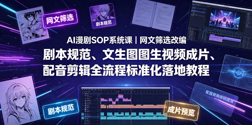 AI漫剧SOP系统课｜网文筛选改编、剧本规范、文生图图生视频成片、配音剪辑全流程标准化落地教程瀚萌资源网-网赚网-网赚项目网-虚拟资源网-国学资源网-易学资源网-本站有全网最新网赚项目-易学课程资源-中医课程资源的在线下载网站！瀚萌资源网