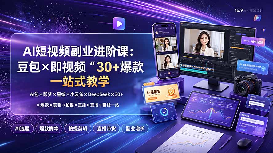 （19458期）AI短视频副业进阶课：豆包×即梦×星绘×小云雀×DeepSeek×30+爆款×剪辑×拍摄×直播×带货一站式教学瀚萌资源网-网赚网-网赚项目网-虚拟资源网-国学资源网-易学资源网-本站有全网最新网赚项目-易学课程资源-中医课程资源的在线下载网站！瀚萌资源网
