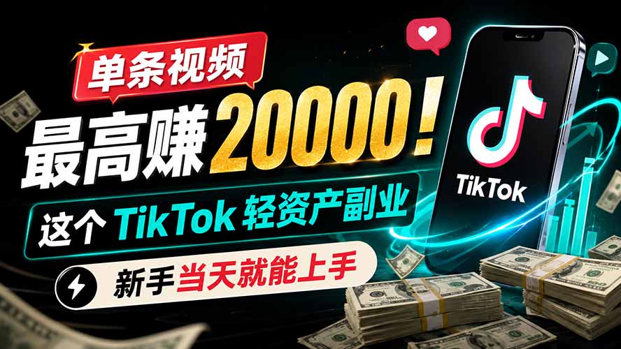 （19457期）单条视频最高赚 20000！这个 TikTok 轻资产副业，新手当天就能上手瀚萌资源网-网赚网-网赚项目网-虚拟资源网-国学资源网-易学资源网-本站有全网最新网赚项目-易学课程资源-中医课程资源的在线下载网站！瀚萌资源网