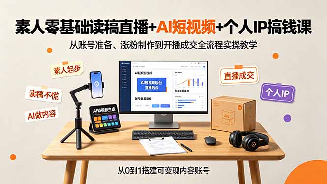 （19232期）素人零基础读稿直播+AI短视频+个人IP搞钱课，从账号准备、涨粉制作到开播成交全流程实操教学瀚萌资源网-网赚网-网赚项目网-虚拟资源网-国学资源网-易学资源网-本站有全网最新网赚项目-易学课程资源-中医课程资源的在线下载网站！瀚萌资源网