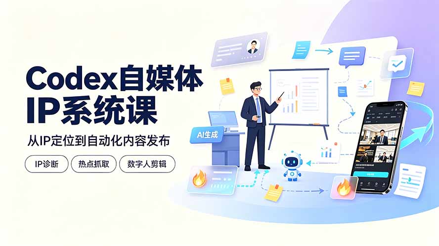（19258期）Codex自媒体IP系统课：IP诊断/热点抓取/IP蒸馏 Skill，爆款复刻数字人多平台自动发布教程瀚萌资源网-网赚网-网赚项目网-虚拟资源网-国学资源网-易学资源网-本站有全网最新网赚项目-易学课程资源-中医课程资源的在线下载网站！瀚萌资源网