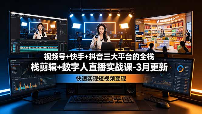 （19146期）视频号+快手+抖音三大平台的全栈剪辑+数字人直播实战课-3月更新：快速实现短视频变现瀚萌资源网-网赚网-网赚项目网-虚拟资源网-国学资源网-易学资源网-本站有全网最新网赚项目-易学课程资源-中医课程资源的在线下载网站！瀚萌资源网