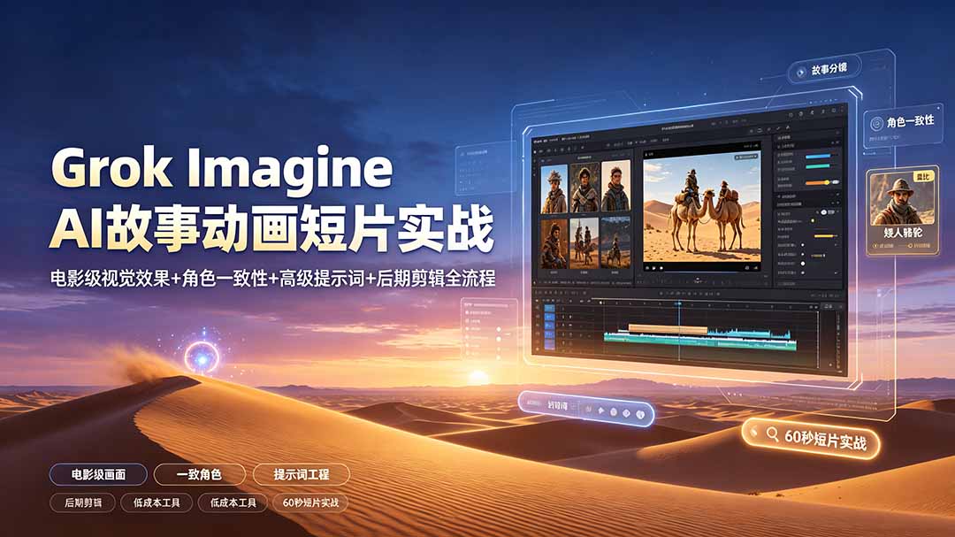 （19305期）Grok Imagine AI故事动画短片实战：电影级视觉效果+角色一致性+高级提示词+后期剪辑全流程瀚萌资源网-网赚网-网赚项目网-虚拟资源网-国学资源网-易学资源网-本站有全网最新网赚项目-易学课程资源-中医课程资源的在线下载网站！瀚萌资源网