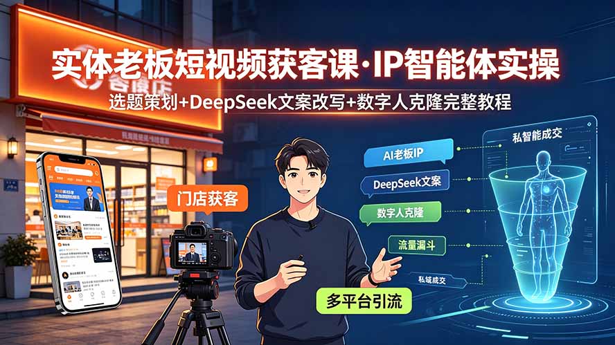 （19260期）实体老板短视频获客课·IP智能体实操｜选题策划+DeepSeek文案改写+数字人克隆完整教程瀚萌资源网-网赚网-网赚项目网-虚拟资源网-国学资源网-易学资源网-本站有全网最新网赚项目-易学课程资源-中医课程资源的在线下载网站！瀚萌资源网