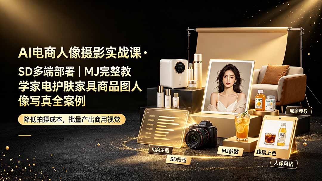 （19262期）AI电商人像摄影实战课·SD多端部署｜MJ完整教学｜家电护肤家具商品图人像写真全案例瀚萌资源网-网赚网-网赚项目网-虚拟资源网-国学资源网-易学资源网-本站有全网最新网赚项目-易学课程资源-中医课程资源的在线下载网站！瀚萌资源网