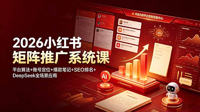 （19129期）2026小红书矩阵推广系统课：平台算法+账号定位+爆款笔记+SEO排名+DeepSeek全场景应用瀚萌资源网-网赚网-网赚项目网-虚拟资源网-国学资源网-易学资源网-本站有全网最新网赚项目-易学课程资源-中医课程资源的在线下载网站！瀚萌资源网