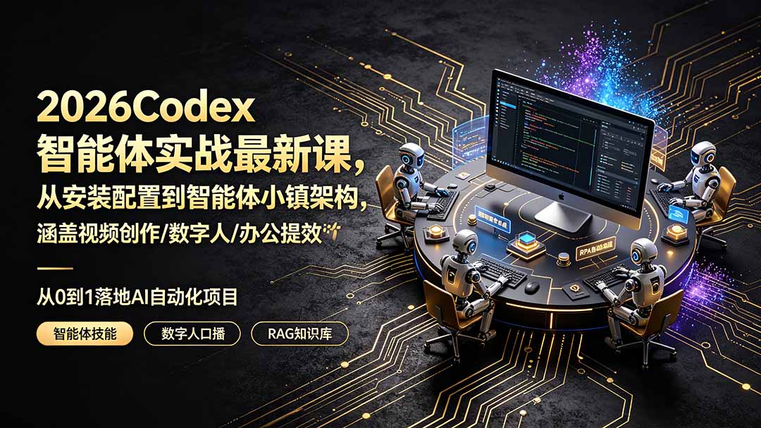 （19237期）2026Codex智能体实战最新课，从安装配置到智能体小镇架构，涵盖视频创作/数字人/办公提效全技能瀚萌资源网-网赚网-网赚项目网-虚拟资源网-国学资源网-易学资源网-本站有全网最新网赚项目-易学课程资源-中医课程资源的在线下载网站！瀚萌资源网