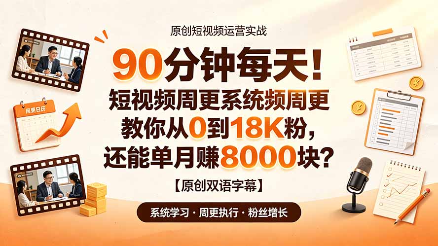 （19265期）90 分钟每天！短视频周更系统教你从 0 到 18K 粉，还能单月赚 8000 块？【原创双语字幕】瀚萌资源网-网赚网-网赚项目网-虚拟资源网-国学资源网-易学资源网-本站有全网最新网赚项目-易学课程资源-中医课程资源的在线下载网站！瀚萌资源网