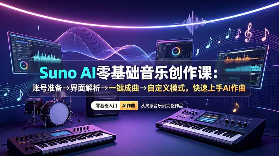 （19264期）Suno AI零基础音乐创作课：账号准备→界面解析→一键成曲→自定义模式，快速上手AI作曲瀚萌资源网-网赚网-网赚项目网-虚拟资源网-国学资源网-易学资源网-本站有全网最新网赚项目-易学课程资源-中医课程资源的在线下载网站！瀚萌资源网