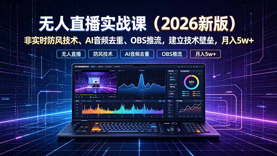 （19525期）无人直播实战课（更新7月），非实时防风技术、AI音频去重、OBS推流，建立技术壁垒，月入5w+瀚萌资源网-网赚网-网赚项目网-虚拟资源网-国学资源网-易学资源网-本站有全网最新网赚项目-易学课程资源-中医课程资源的在线下载网站！瀚萌资源网
