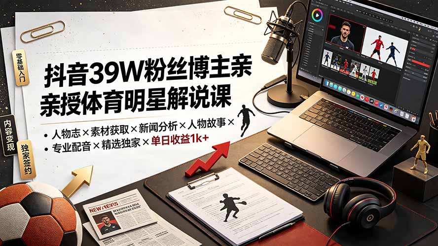 （19476期）抖音39W粉丝博主亲授体育明星解说课：人物志×素材获取×新闻分析×人物故事×专业配音×精选独家×单日收益1k+瀚萌资源网-网赚网-网赚项目网-虚拟资源网-国学资源网-易学资源网-本站有全网最新网赚项目-易学课程资源-中医课程资源的在线下载网站！瀚萌资源网