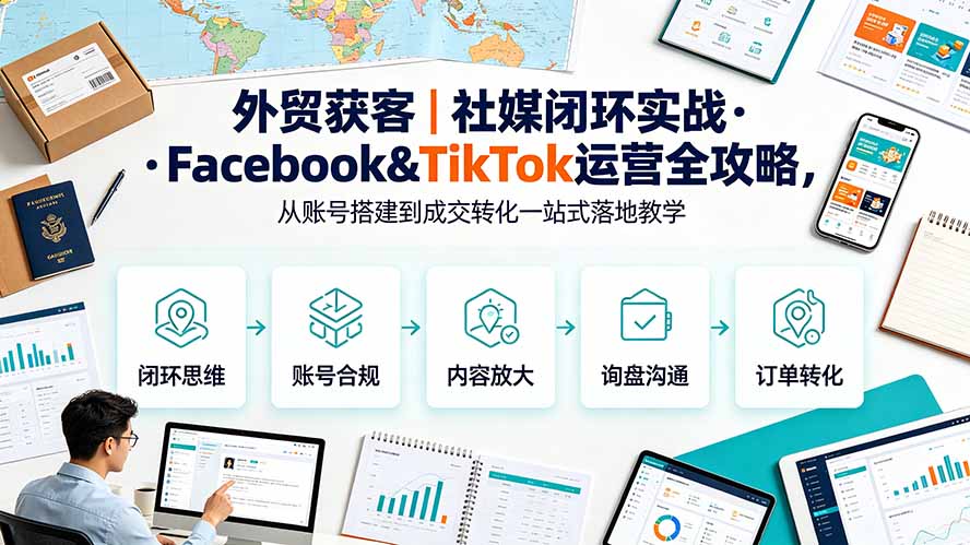 （19526期）外贸获客｜社媒闭环实战·Facebook&TikTok运营全攻略，从账号搭建到成交转化一站式落地教学瀚萌资源网-网赚网-网赚项目网-虚拟资源网-国学资源网-易学资源网-本站有全网最新网赚项目-易学课程资源-中医课程资源的在线下载网站！瀚萌资源网